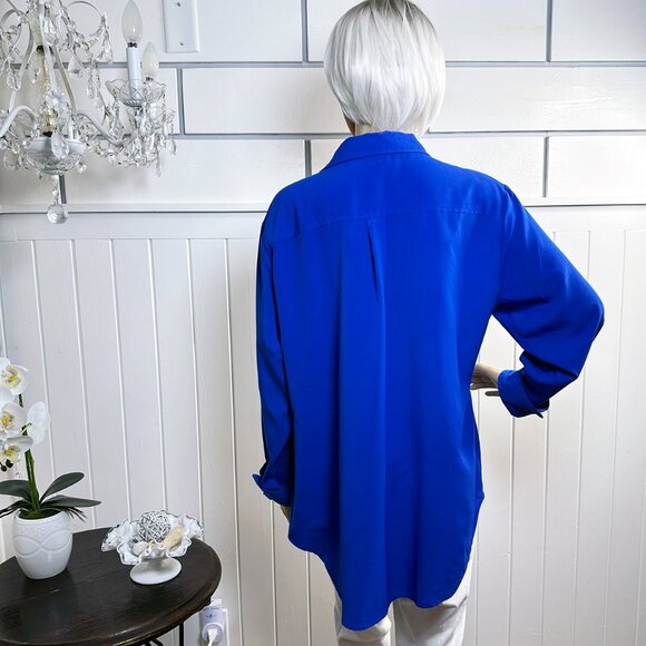 APT 9 Long Sleeve Button Up Blouse Royal Blue Slimming Top Button Down XL - Picture 4 of 6